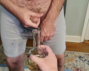 Urinate and jizz experiment with a bottle